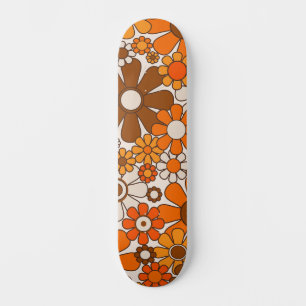 Groovy Retro 70s Bloemenpatroon Sinaasappel en Bru Skateboard