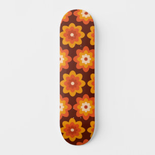 Groovy Retro 70s Boho Hippie Oranje Bloem motief Skateboard