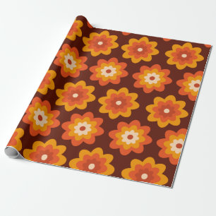 Groovy retro 70s boho hippie oranje bloempatroon cadeaupapier