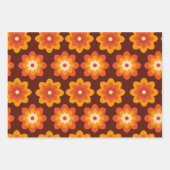 Groovy retro 70s boho hippie oranje bloempatroon inpakpapier vel (Voorkant 3)