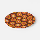 Groovy retro 70s boho hippie oranje bloempatroon papieren bordje (Gekanteld)