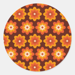 Groovy retro 70s boho hippie oranje bloempatroon ronde sticker