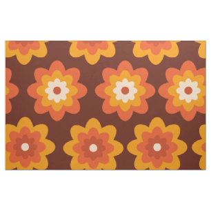 Groovy retro 70s boho hippie oranje bloempatroon stof