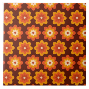Groovy retro 70s boho hippie oranje bloempatroon tegeltje
