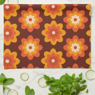 Groovy retro 70s boho hippie oranje bloempatroon theedoek