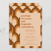 Groovy Retro 70s bruin design Wedding all in one Kaart (Voorkant / Achterkant)