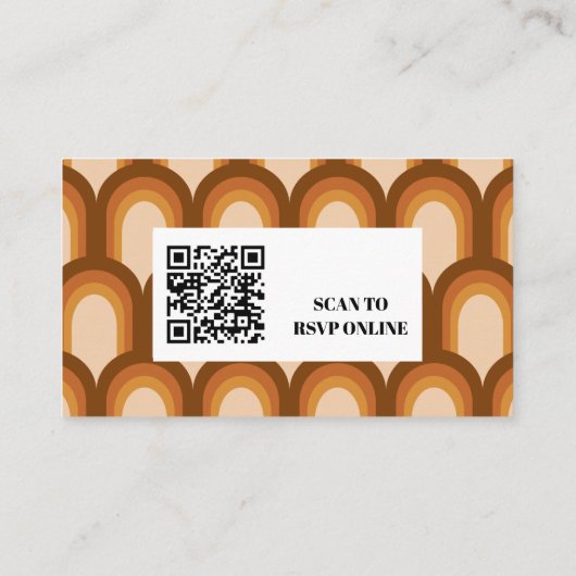 Groovy Retro 70s Bruin Wedding Website QR Code Informatiekaartje (Achterkant)