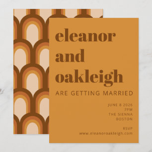 Groovy Retro 70s Design Bold Brown Yellow Wedding Kaart