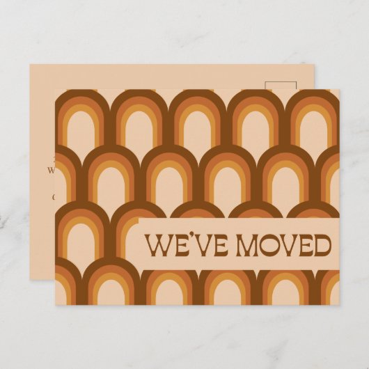 Groovy Retro 70s Design Brown New Address We moved Briefkaart (Voorkant / Achterkant)