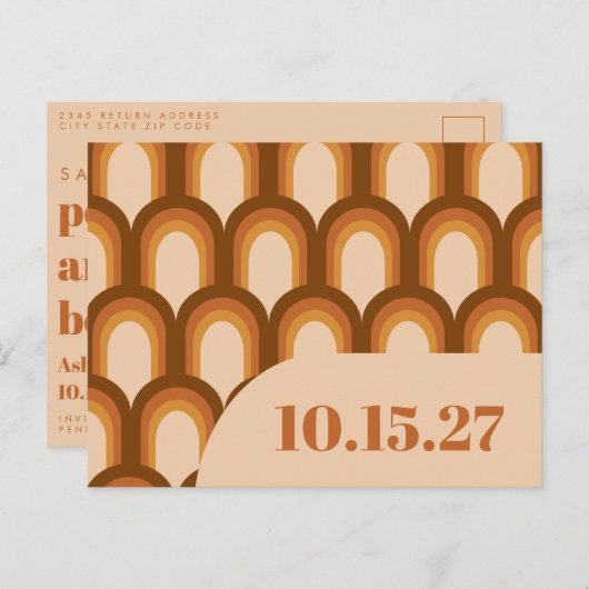 Groovy Retro 70s Design in Brown and Sand Wedding Briefkaart (Voorkant / Achterkant)
