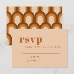Groovy Retro 70s Design in Brown and Sand Wedding RSVP Kaartje