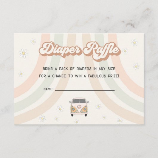 groovy retro 70s diaper raffle call insert informatiekaartje (Voorkant)