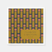 Groovy Retro 70s Floral Gold Blue Custom Wedding Servet (Voorkant)