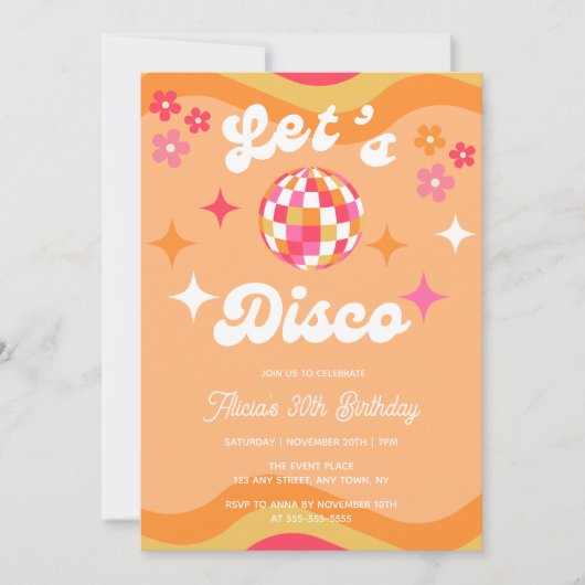 Groovy Retro 70s Laten we Disco Any Age Verjaardag Kaart (Voorkant)