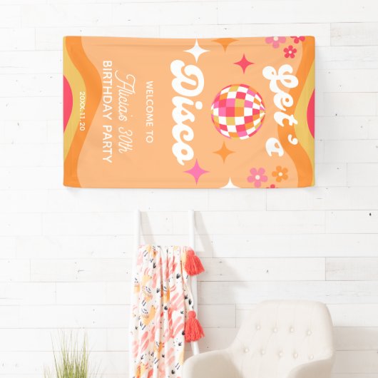 Groovy Retro 70s Laten we Disco Any Age Verjaardag Spandoek (Insitu)