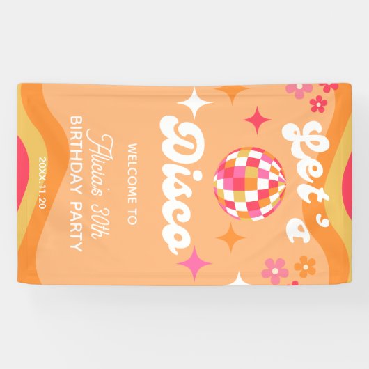 Groovy Retro 70s Laten we Disco Any Age Verjaardag Spandoek (Horizontaal)