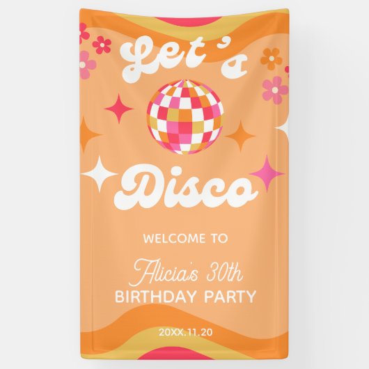 Groovy Retro 70s Laten we Disco Any Age Verjaardag Spandoek (Verticaal)