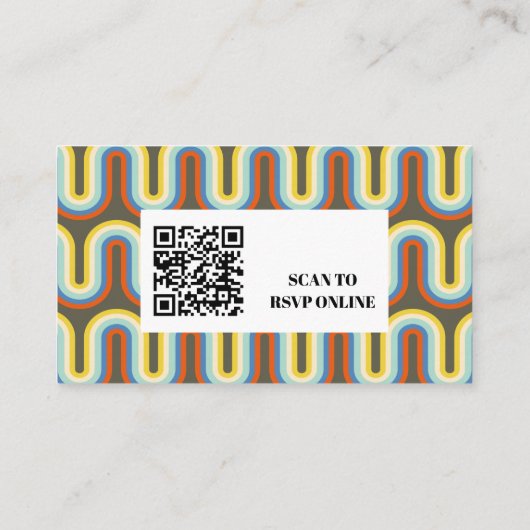 Groovy Retro 70s Olive Wedding Website QR Code Informatiekaartje (Achterkant)
