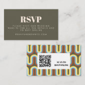 Groovy Retro 70s Olive Wedding Website QR Code Informatiekaartje (Voorkant / Achterkant)