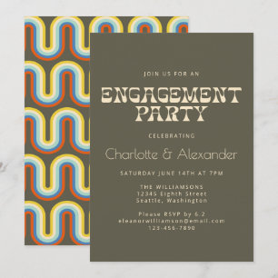 Groovy Retro 70s Ontwerp in Olive Engagement Party Kaart