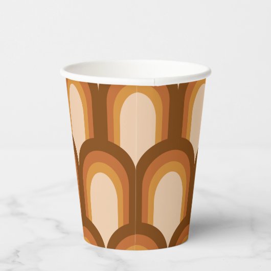 Groovy Retro 70s Patroonontwerp in bruin huwelijk Papieren Bekers (Rechts)