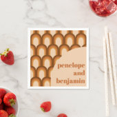 Groovy Retro 70s Pattern Brown Custom Name Wedding Servet (Insitu)