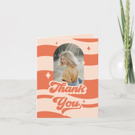 Groovy Retro 70s Peach Afstuderen bedankje Bedankkaart (Voorkant)