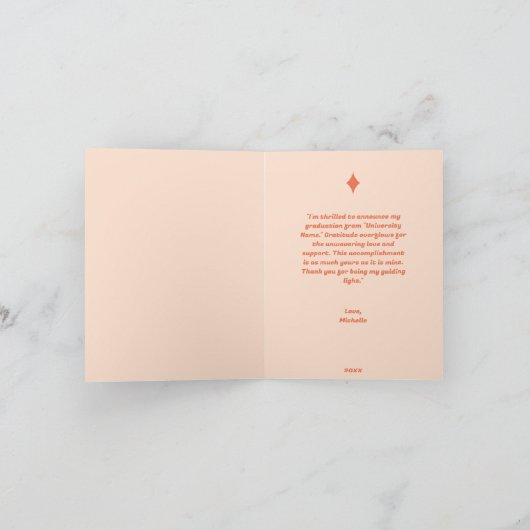 Groovy Retro 70s Peach Afstuderen bedankje Bedankkaart (Binnen)