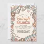 Groovy Retro 70s Rainbow Birthday uitnodiging (Voorkant)