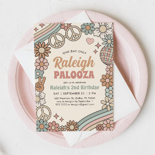 Groovy Retro 70s Rainbow Birthday uitnodiging