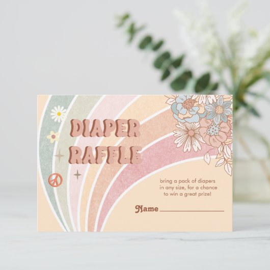 Groovy Retro 70s | Rainbow Diaper Raffle Informatiekaartje (Staand voorkant)