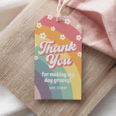 Groovy Retro 70s Regenboog Madelief Verjaardag Cadeaulabel