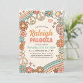 Groovy Retro 70s Regenboog Verjaardagsuitnodiging Kaart (Staand voorkant)