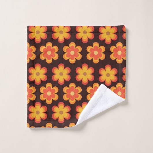 Groovy Retro 70s Sinaasappel en gele bloemen Bad Handdoek (Wasdoekje)