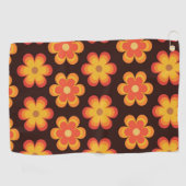 Groovy Retro 70s Sinaasappel en gele bloemen Golfhanddoek (Horizontaal)