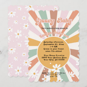 Groovy Retro 70s Sunshine Daisy Girl Baby Kaart