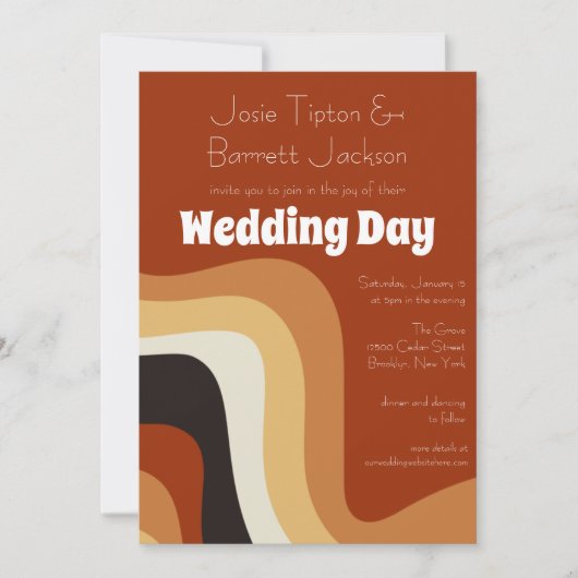 Groovy Retro 70s Wavy Burnt Oranje Bruin Wedding Kaart (Voorkant)