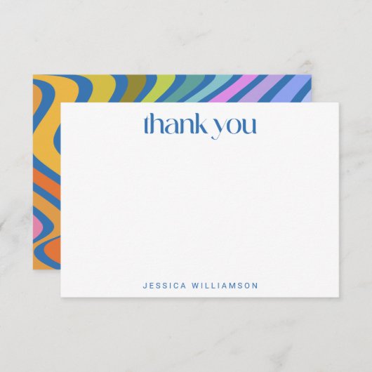 Groovy Retro Abstract Blue Custom Vrijgezellenfees Bedankkaart (Voorkant / Achterkant)