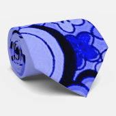 Groovy Retro Abstracte Flowers Sapphire Blue Strop Stropdas (Opgerold)