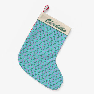 Groovy Retro Aqua Blauwe Patroon Persoonlijke Naam Kleine Kerstsok