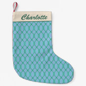 Groovy Retro Aqua Blue Pattern Persoonlijke naam Kleine Kerstsok (Voorkant)