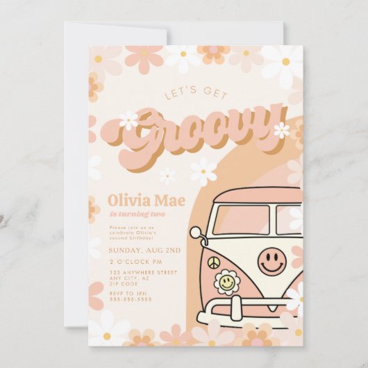 Groovy Retro Birthday Party Invitation Kaart (Voorkant)