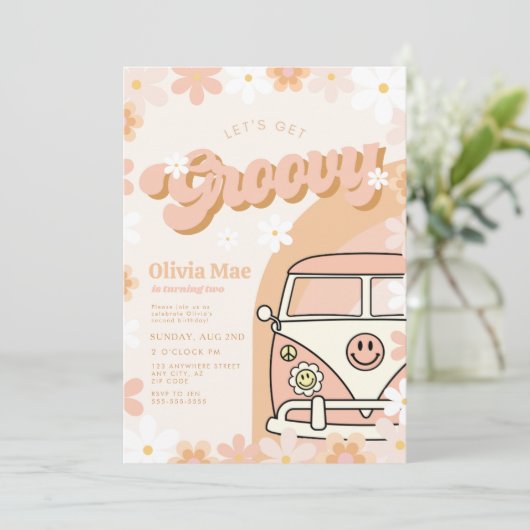 Groovy Retro Birthday Party Invitation Kaart (Staand voorkant)