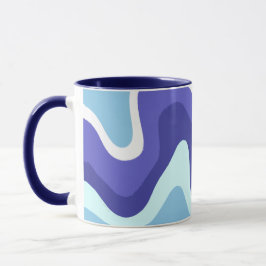 Groovy Retro Blauwe en Paarse Golven Mok