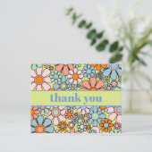 Groovy Retro Bloem Kleurig 60s 70s Dank Je Briefkaart (Staand voorkant)