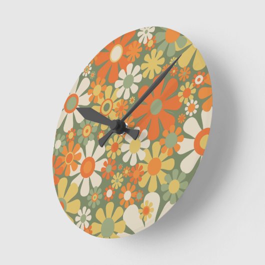 Groovy Retro Bloemen 60s 70s Bloemen Ronde Klok (Hoek)