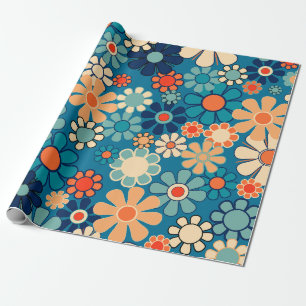 Groovy Retro Bloemen 60s 70s Bloemenpatroon Cadeaupapier