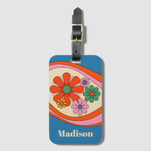 Groovy Retro Bloemen 60s 70s Kleurrijk Gepersonali Bagagelabel
