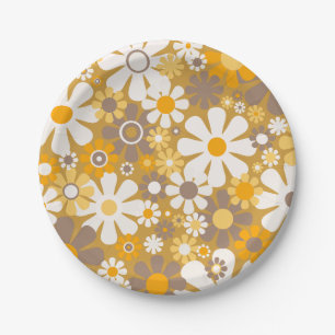 Groovy Retro Bloemen 60s 70s Patroon Papieren Bordje