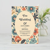 Groovy Retro Bloemen Bruiloft Kaart (Staand voorkant)